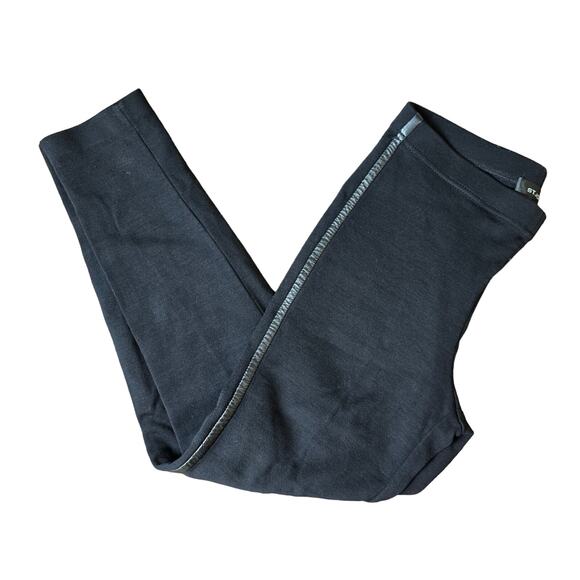 St. John Black Wool Blend Dress Pants with 100% Leather Strip Down Side, Size 8 - Picture 2 of 9